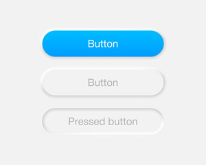 neumorphic style buttons set. selected and pressed button in neumorphism design isolated on gray bac
