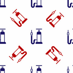 Poster - Blue and red Bicycle air pump icon isolated seamless pattern on white background. Vector