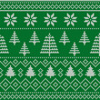 Knitted green Christmas background, ornament with snowflakes and christmas trees.  Seamless pattern. Texture for fabric, wrapping, wallpaper. Decorative print.