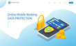 Isometric Online Mobile Banking and Internet Banking. Mobile Banking application On a Screen