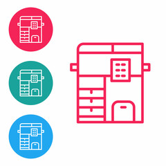 Poster - red line office multifunction printer copy machine icon isolated on white background. set icons in c