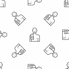 Sticker - Grey line Man in the sauna icon isolated seamless pattern on white background. Vector