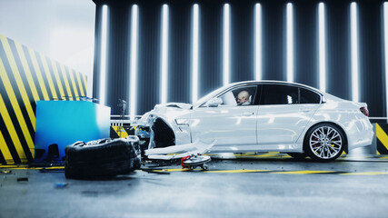 Wall Mural - generic 3d car crash test. car destruction. 3d rendering.