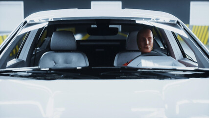 Wall Mural - generic 3d car crash test with crashtest dummy. car destruction. 3d render.