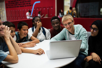 Wall Mural - students e-learning with laptop