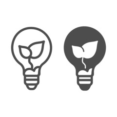 Poster - Bulb with sprout inside, green light line and solid icon, gardening concept, lighting for plant vector sign on white background, outline style icon for mobile concept and web design. Vector graphics.