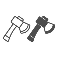 Poster - Ax tool, hatchet line and solid icon, gardening concept, axe vector sign on white background, outline style icon for mobile concept and web design. Vector graphics.