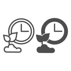 Poster - Clock and sprout in soil, growing time line and solid icon, gardening concept, time of growth vector sign on white background, outline style icon for mobile concept and web design. Vector graphics.