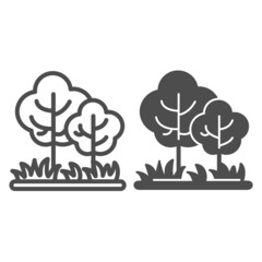 Poster - Trees in the garden, forest, park line and solid icon, gardening concept, leaf tree nature vector sign on white background, outline style icon for mobile concept and web design. Vector graphics.