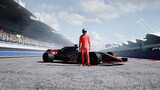Fototapeta Perspektywa 3d - The racer standing on stadium. 3d rendering.