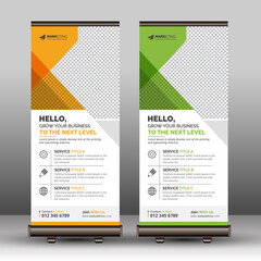 Wall Mural - Yellow and Green Creative Corporate Roll Up Banner Template, Modern Unique Professional Business Signage Standee Design