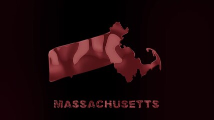 Poster - Massachusetts state lettering with glitch art effect. Massachusetts state. USA. United States of America. Text or labels Massachusetts with silhouette