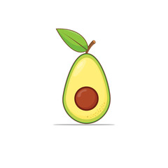 Poster - Avocado fruit with big green leaves isolated on a white background. design elements, logo templates, vegetarian menu decoration. Flat style illustration