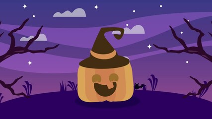 Canvas Print - happy halloween witch pumpkin animation