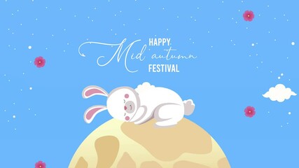 Poster - mid autumn lettering animation with rabbit in moon