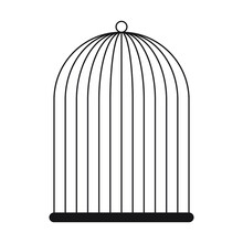 Outline Cage With A Bird