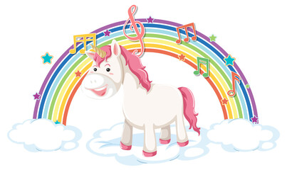 Sticker - Unicorn standing on cloud with rainbow and melody symbol