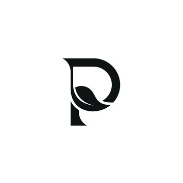 Initial Letter P with Silhouette Leaves Abstract Logo Design Template