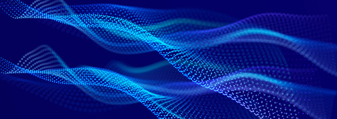 Leinwandbilder - Beautiful curved wave on a dark background. Digital technology background. Concept of network. 3D