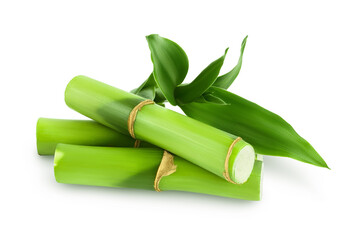 Wall Mural - Green bamboo with leaves isolated on white background with clipping path and full depth of field