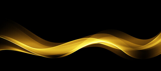 Wall Mural - gold abstract waves on a black background transparent smoky golden wave stream