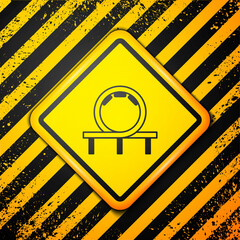 Sticker - Black Roller coaster icon isolated on yellow background. Amusement park. Childrens entertainment playground, recreation park. Warning sign. Vector