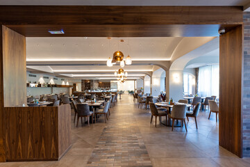 Interior of an empty modern hotel restaurant