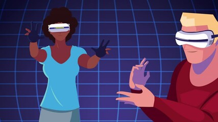 Sticker - virtual reality tech with interracial couple using masks