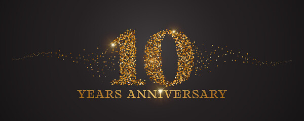 Wall Mural - 10 years anniversary vector icon, logo. Graphic design element with golden glitter number for 10th anniversary card