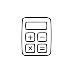 Poster - Calculator icon in flat black line style, isolated on white background 