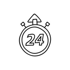 Poster - 24 hours icon in flat black line style, isolated on white background 