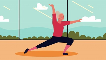 Canvas Print - old woman practicing exercise animation