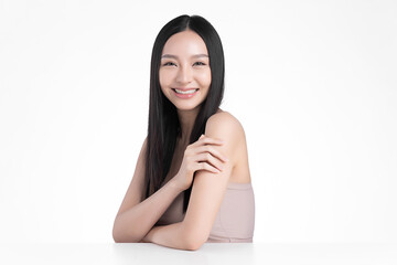 Wall Mural - Beautiful young asian woman with clean fresh skin on white background, Face care, Facial treatment, Cosmetology, beauty and spa, Asian women portrait.