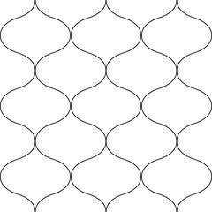 Ogee abstract vector seamless pattern background with retro shapes net texture. Neutral black white geometric backdrop. Monochrome chicken wire style versatile repeat print for wellness packaging