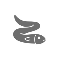 Sticker - Vector eel, fish, aquatic animal grey icon.