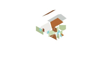Wall Mural - One storey house with veranda icon animation isometric best object on white backgound