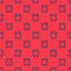 Blue line Mine entrance icon isolated seamless pattern on red background. Vector