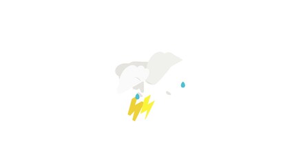 Poster - White cloud with lightning and rain drops icon animation isometric best object on white backgound
