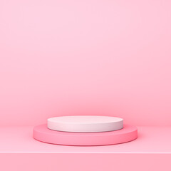 Aufkleber - Blank minimal podium or product platform pedestal isolated on pink pastel color wall background with shadow idea conceptual 3D rendering