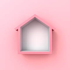 Fototapete - Blank minimal sweet house shelf isolated on pink pastel color wall background with shadow minimal conceptual 3D rendering