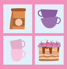 Canvas Print - coffee cups and cake