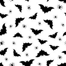 Seamless Pattern Halloween Bats Spider Vector Illustration