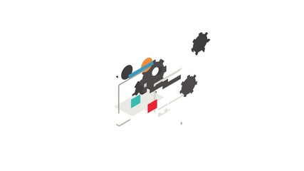 Poster - Gears and computer monitor icon animation isometric best object on white backgound