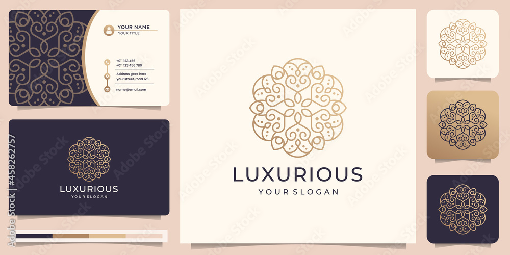 luxury ornament logo design with creative line art abstract concept in ...