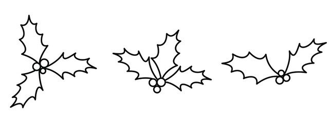 Wall Mural - holly berry icon. set of black christmas berry icons. holly berry icon in flat linear style. vector 