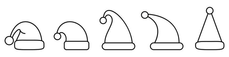 Wall Mural - christmas hat icon. set of santa cap icons in flat linear design. vector illustration. winter hat th