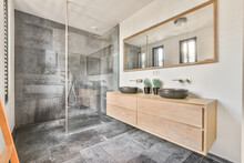 Interior Of Modern Bathroom With Shower Cabin