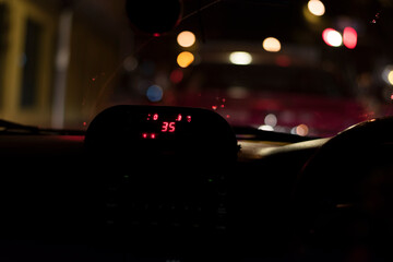 Taxi meter installed inside the vehicle