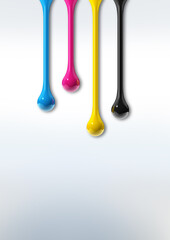 Wall Mural - cmyk ink drops on white paper background