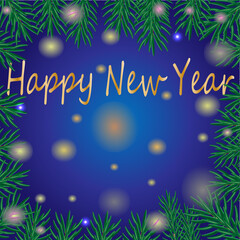 Wall Mural - Happy new year Elegant gold text and fir tree branches. Minimal text template.